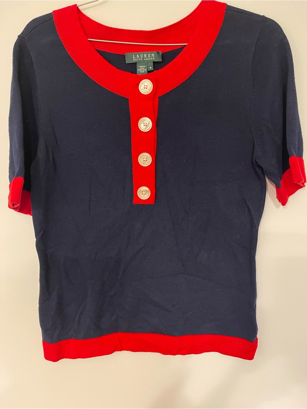 Ralph Lauren Navy Short-Sleeve Polo Top with Red Trim